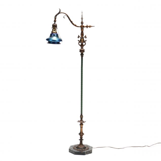 vintage-iron-floor-lamp-with-art-glass-shade