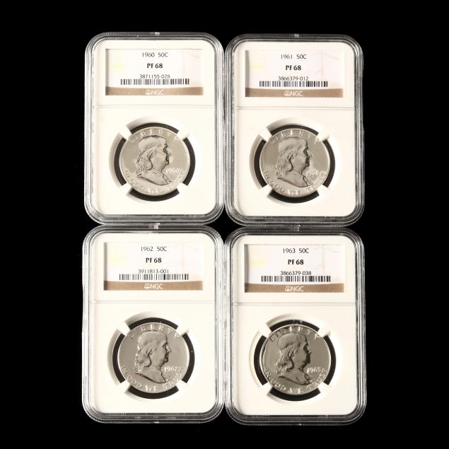 four-early-1960s-franklin-halves-graded-ngc-pf68