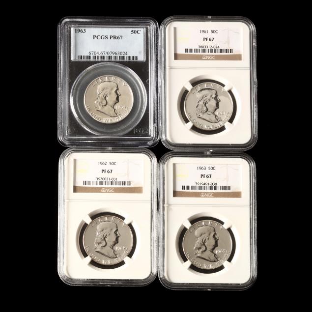 four-early-1960s-proof-franklin-halves-graded-proof-67