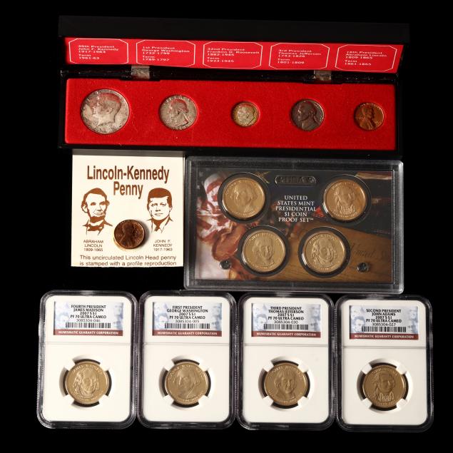 1964-denomination-set-eight-presidential-dollars-and-lincoln-kennedy-cent