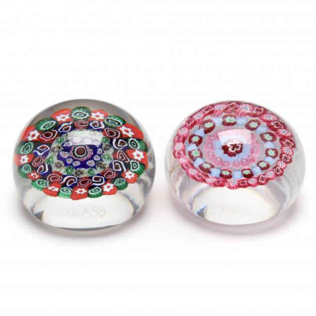 baccarat-pair-of-millefiori-glass-paperweights