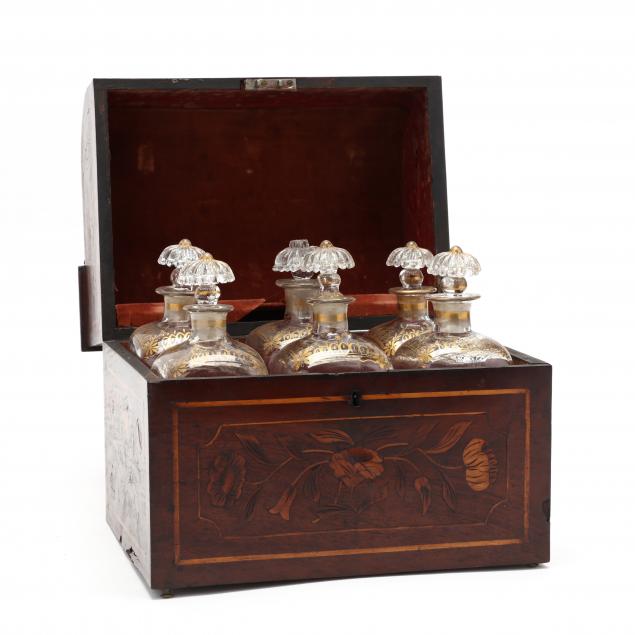 antique-inlaid-decanter-box-with-decanters