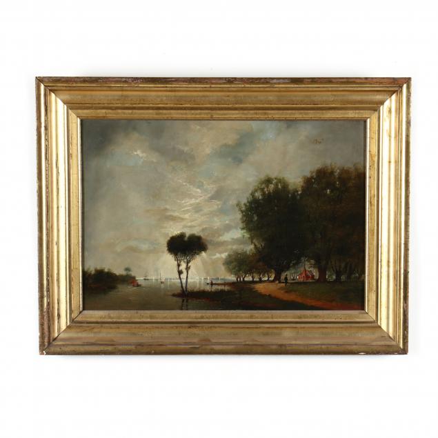 an-antique-american-school-painting-of-a-shoreline-scene