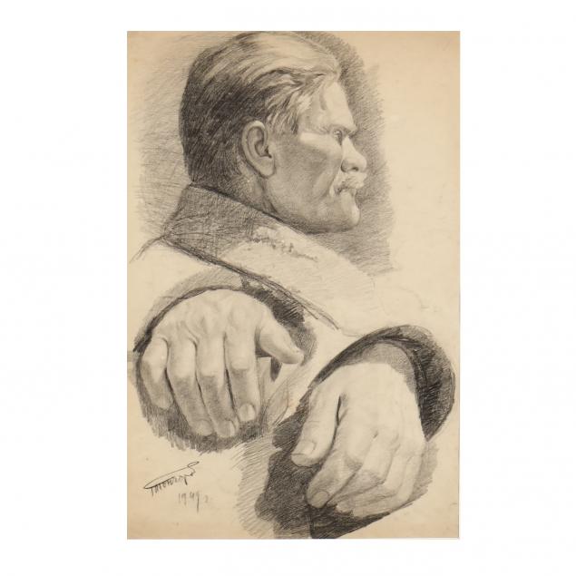 grigory-andreyevich-goncharov-russian-1913-2001-profile-portrait-and-studies-of-hands