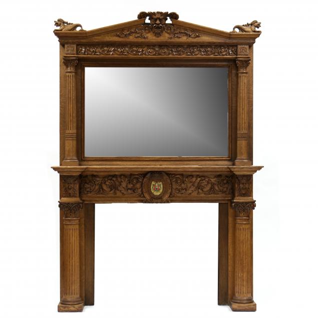 large-antique-carved-oak-and-mirrored-mantel