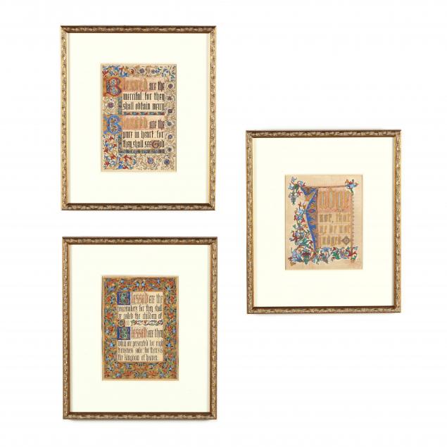 three-antique-illuminated-bible-verse-pages