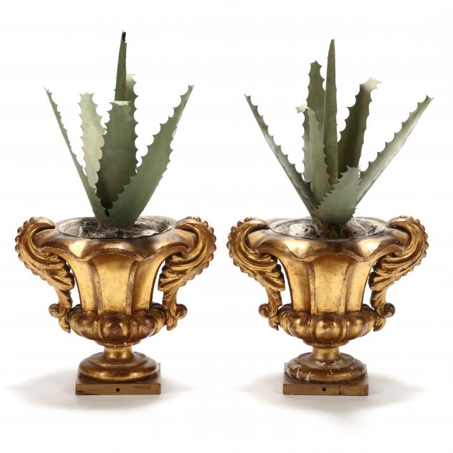 pair-of-antique-giltwood-urns-with-tole-aloe-plants