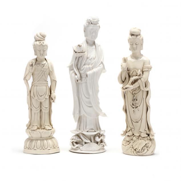 three-blanc-de-chine-porcelain-figures