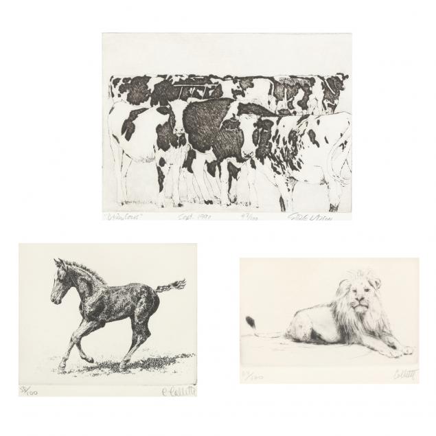 three-etchings-of-a-horse-lion-and-cows