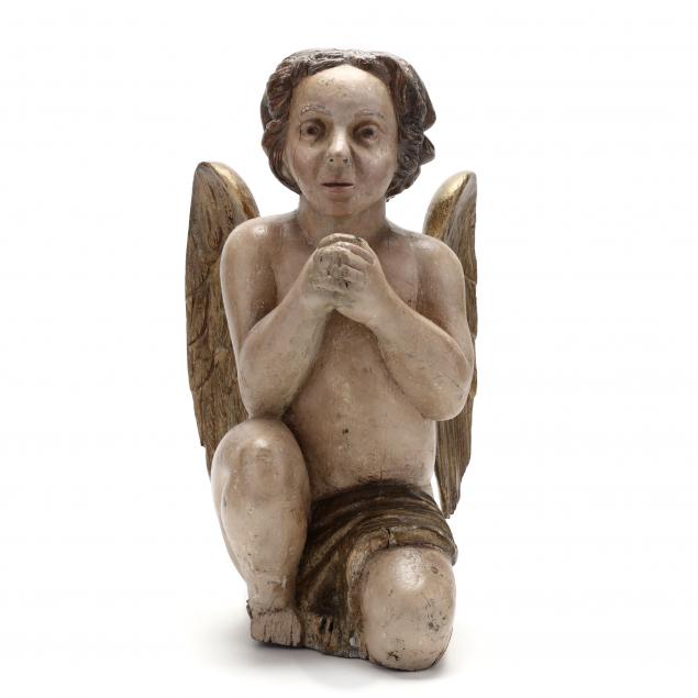 carved-and-painted-wood-figure-of-a-cherub-praying