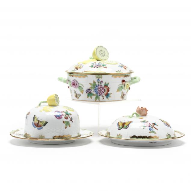 three-herend-i-queen-victoria-i-porcelain-covered-dishes