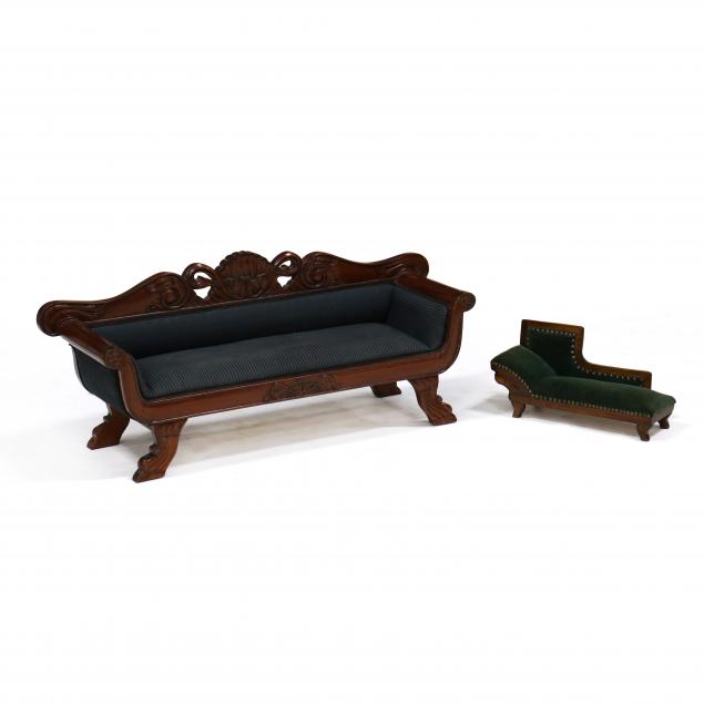 miniature-recamier-and-carved-mahogany-miniature-sofa