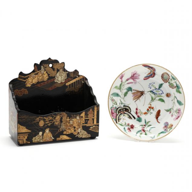 a-chinese-famille-rose-porcelain-dish-with-insects-and-lacquered-desk-accessory