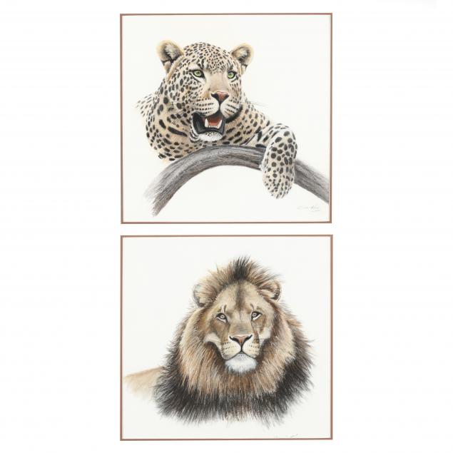 clive-kay-zimbabwean-canadian-born-1944-two-animal-portraits-lion-and-leopard