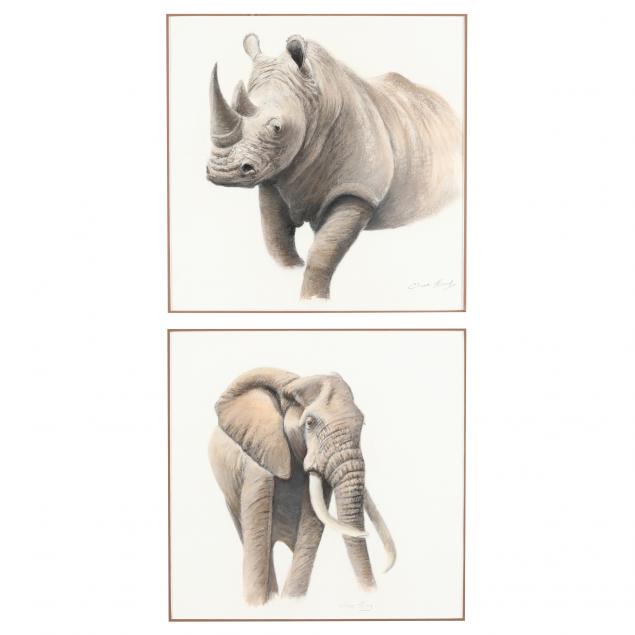 clive-kay-zimbabwean-canadian-born-1944-two-animal-portraits-elephant-and-rhinoceros