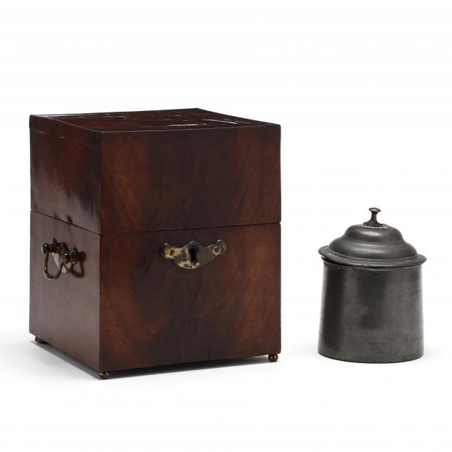 antique-pewter-tobacco-jar-and-mahogany-box
