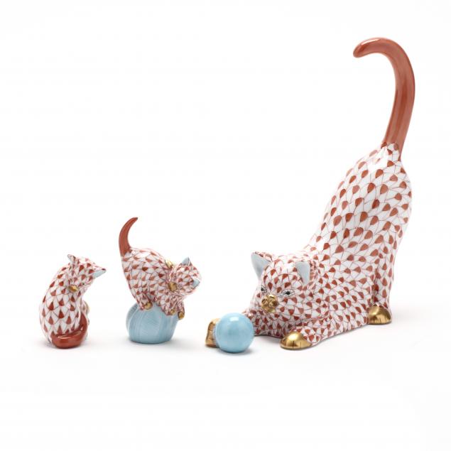 three-herend-porcelain-rust-fishnet-cats