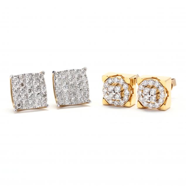 two-pairs-of-10kt-gold-and-diamond-earrings