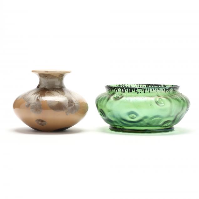 austrian-glass-bowl-and-crystalline-pottery-vase