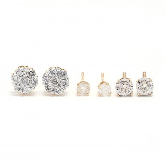 three-pairs-of-diamond-stud-earrings