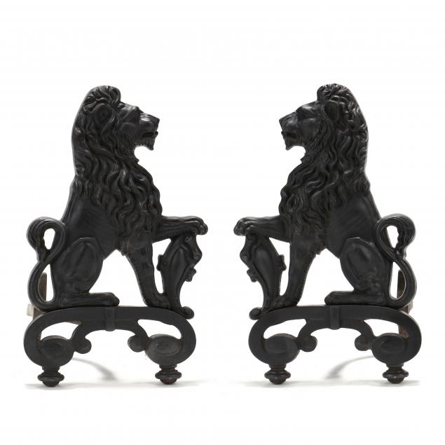 bradley-hubbard-pair-of-iron-lion-form-andirons