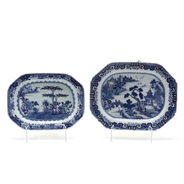 two-chinese-export-porcelain-blue-and-white-serving-platters
