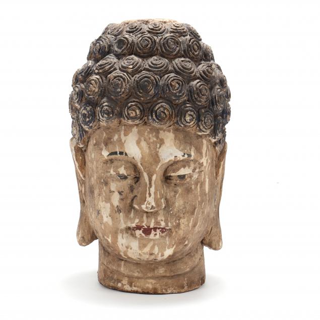 large-carved-and-painted-wood-head-of-buddha