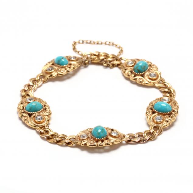 antique-gold-turquoise-and-diamond-bracelet