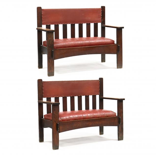 pair-of-mission-oak-settles