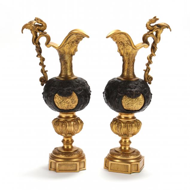 a-pair-of-french-empire-style-parcel-gilt-bronze-ewers
