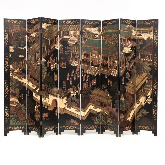 chinese-tall-eight-panel-carved-and-painted-lacquer-floor-screen