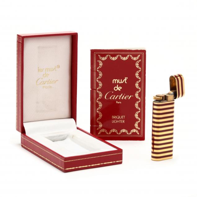 Gold Plated and Enamel Briquet Lighter, must de Cartier (Lot 2069 ...