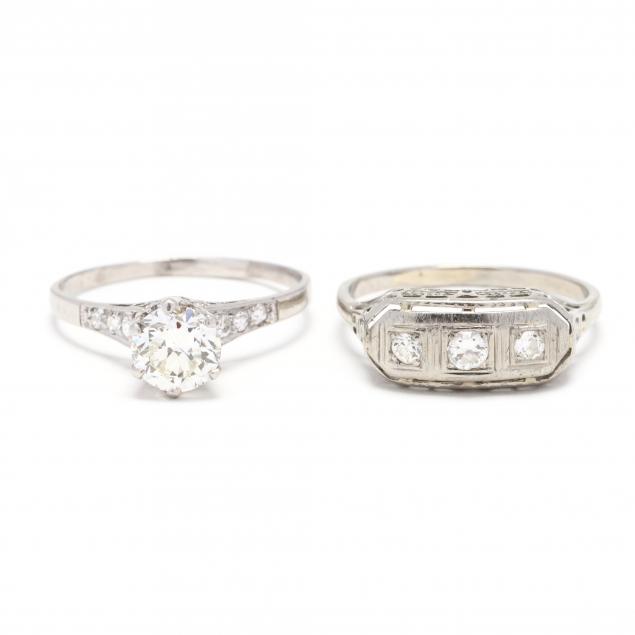 Two Antique Platinum and Diamond Rings (Lot 1023 - Estate Jewelry ...