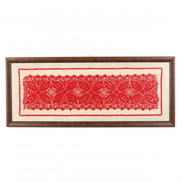 framed-red-crewelwork-textile