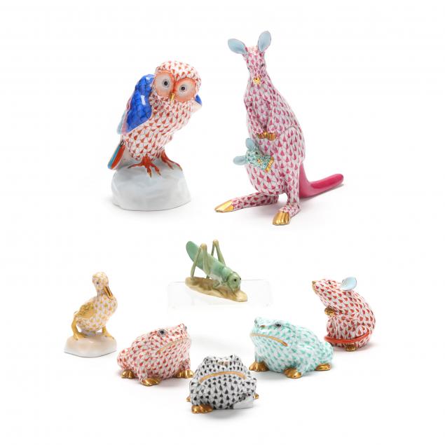 a-selection-of-eight-herend-porcelain-animals