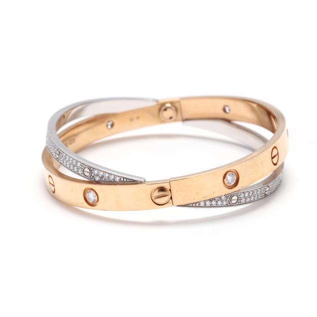 Bi-Color Gold and Diamond Double Love Bracelet, Cartier (Lot 13 - )