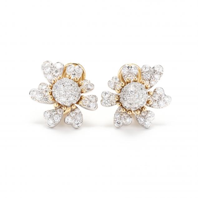 Platinum, Gold, and Diamond Cones with Petals Earrings, Schlumberger by ...