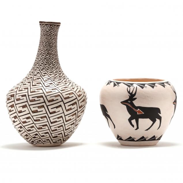 two-acoma-pots-tall-vase-marie-chino-acoma-pueblo-nm-1907-1982