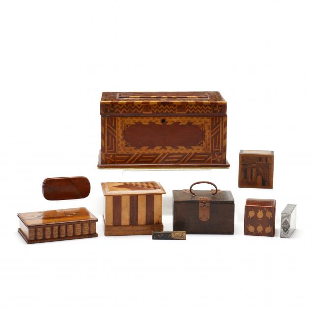 a-grouping-of-nine-antique-boxes-including-mystery-boxes