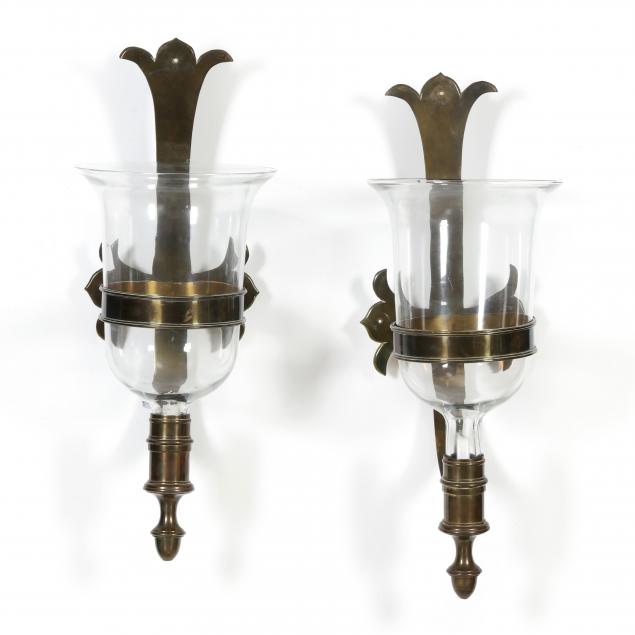 pair-of-spanish-gothic-style-brass-and-glass-hurricane-sconces