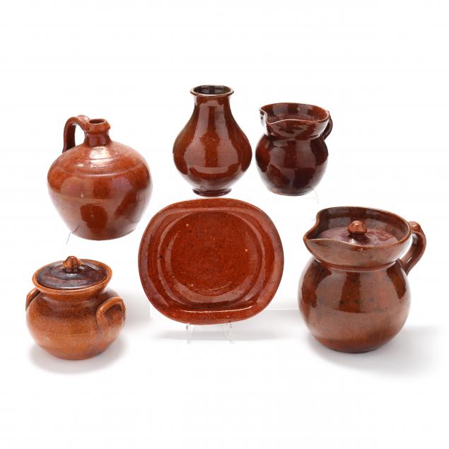 a-group-of-jugtown-tobacco-spit-glazed-pots
