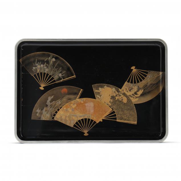 a-large-japanese-lacquer-tray-with-silver-rim