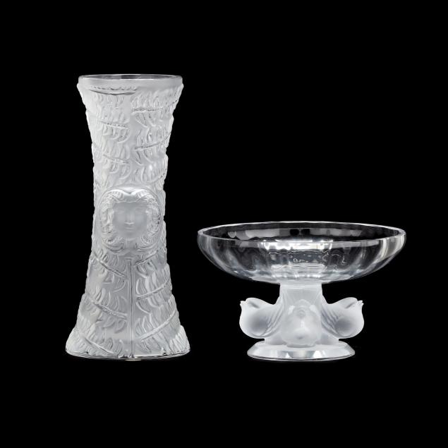 lalique-crystal-vase-and-footed-bowl