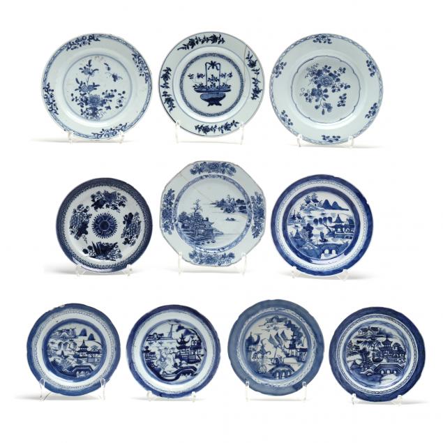 a-collection-of-chinese-export-blue-and-white-porcelain-dishes