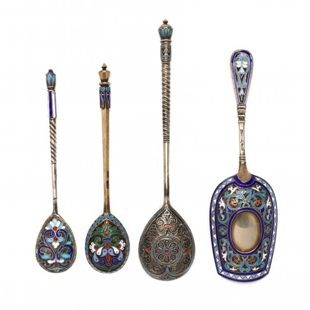 four-russian-silver-gilt-enameled-spoons