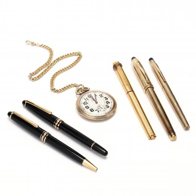 five-vintage-designer-writing-instruments-and-a-pocket-watch