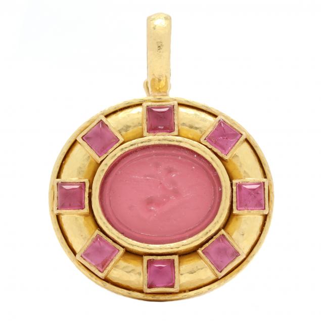 gold-venetian-glass-and-pink-tourmaline-pendant-enhancer-elizabeth-locke