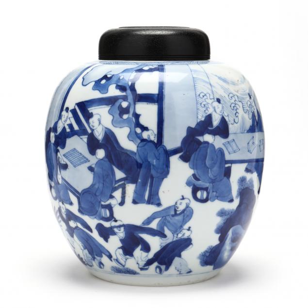 a-chinese-porcelain-blue-and-white-ginger-jar-with-wooden-cover