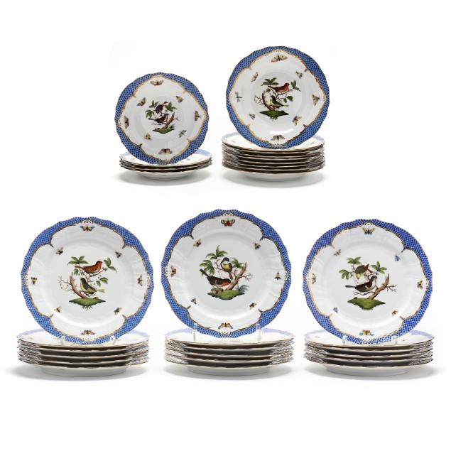 31-pieces-of-herend-i-rothschild-bird-i-with-blue-fish-scale-china-dinner-service