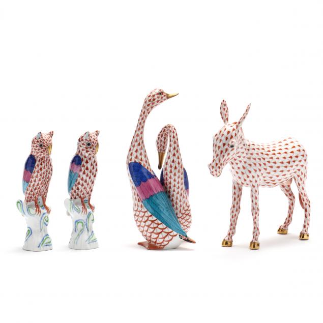 four-herend-fishnet-porcelain-animals